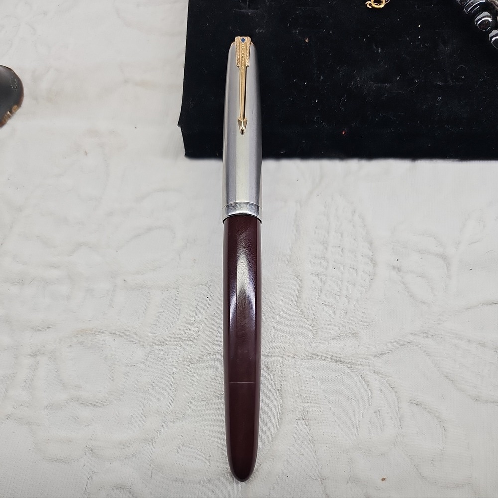 Rare Fountain Pen Parker 51 Vacumatic Blue Diamond in brown Resin & Gold Pl. - Picture 2 of 12